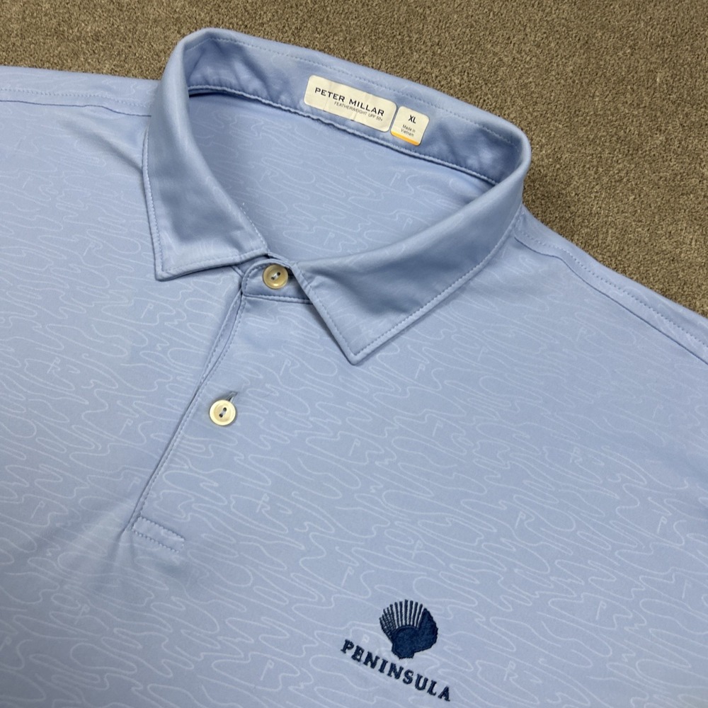 Peter Millar Polo Shirt Mens XL Blue Featherweight Golf Performance AOP Course